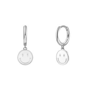 NEW Sterling Silver Smile White Smiley Dangle Earrings Retro Modern
